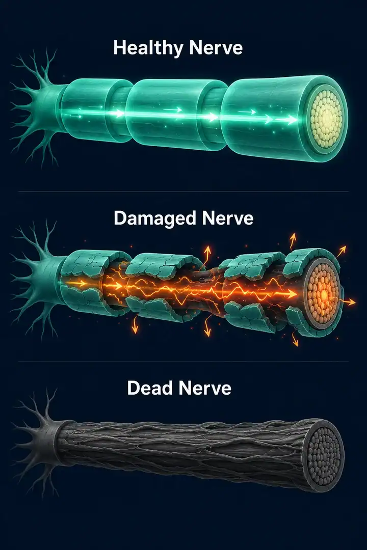Healthy vs damaged nerve comparison